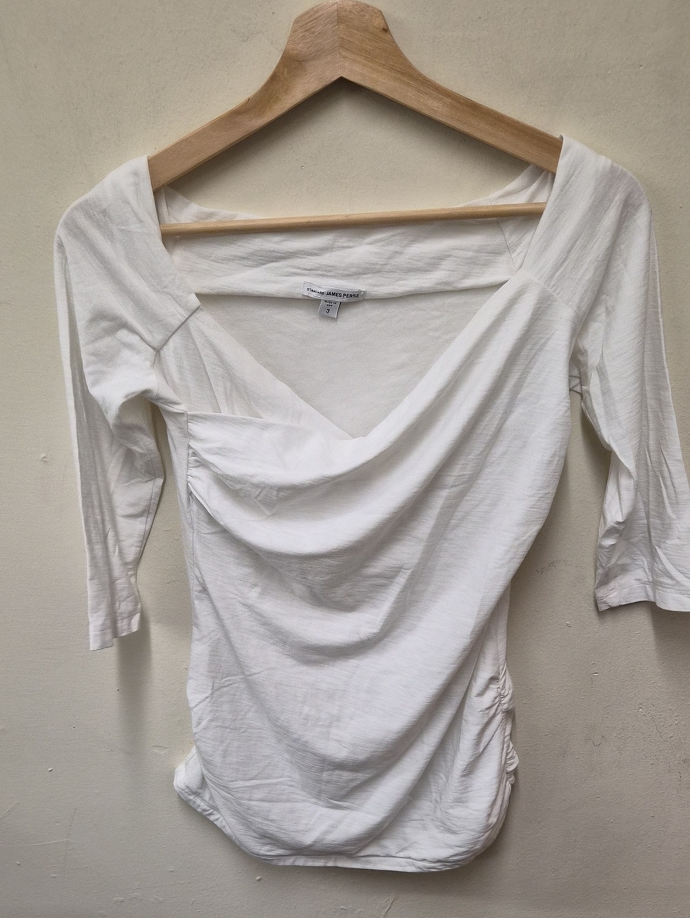 James Perse White Draped Scoop-Neck Long Sleeve Top Size 3